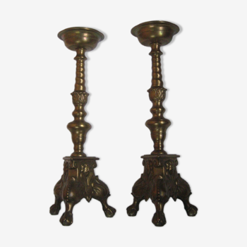 Pair of brass candles of seventeenth-century style