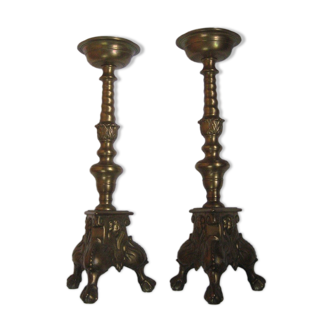 Pair of brass candles of seventeenth-century style