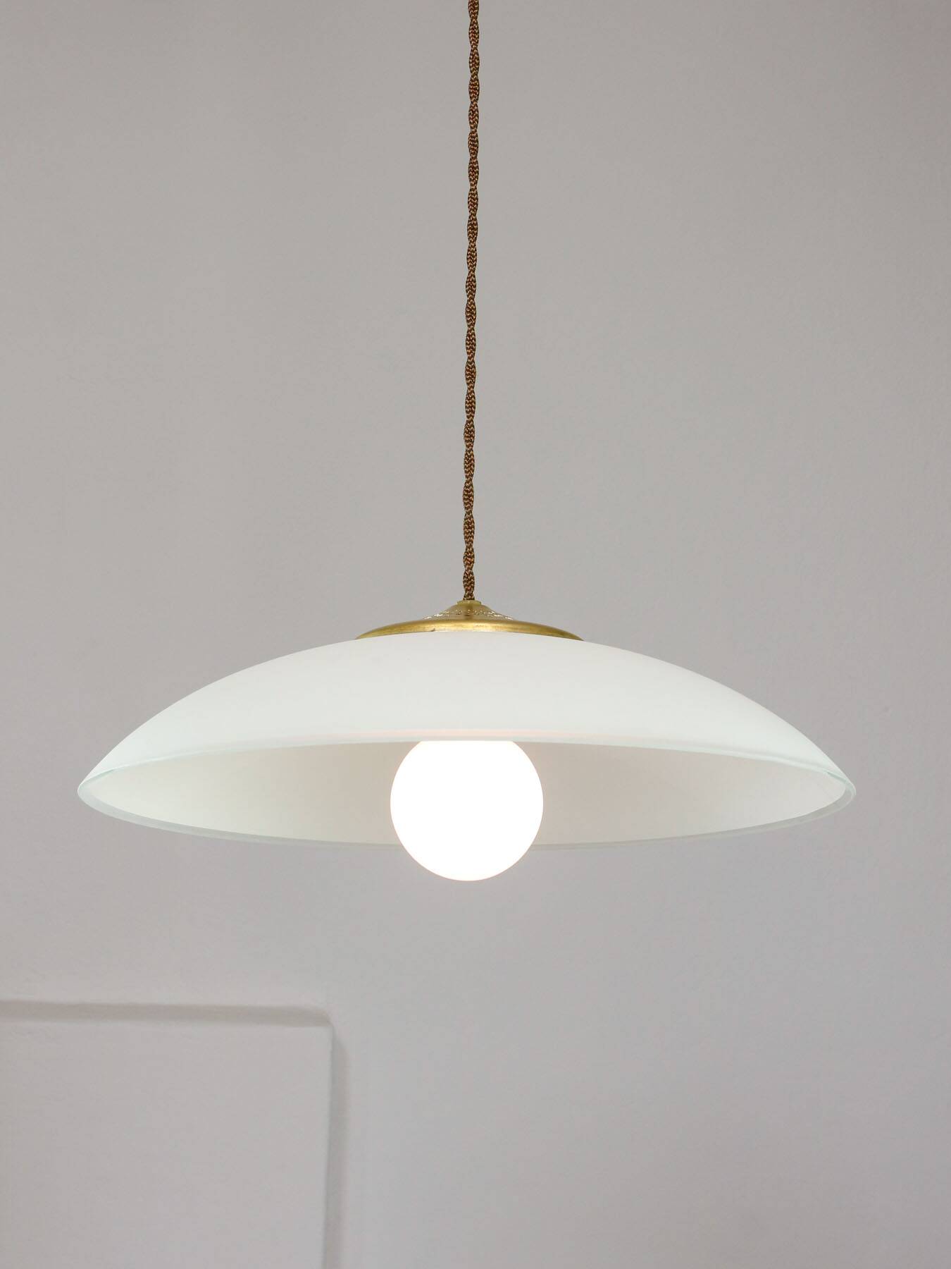 Mid-Century Italian Saucer Glass and Brass Pendant Lamp