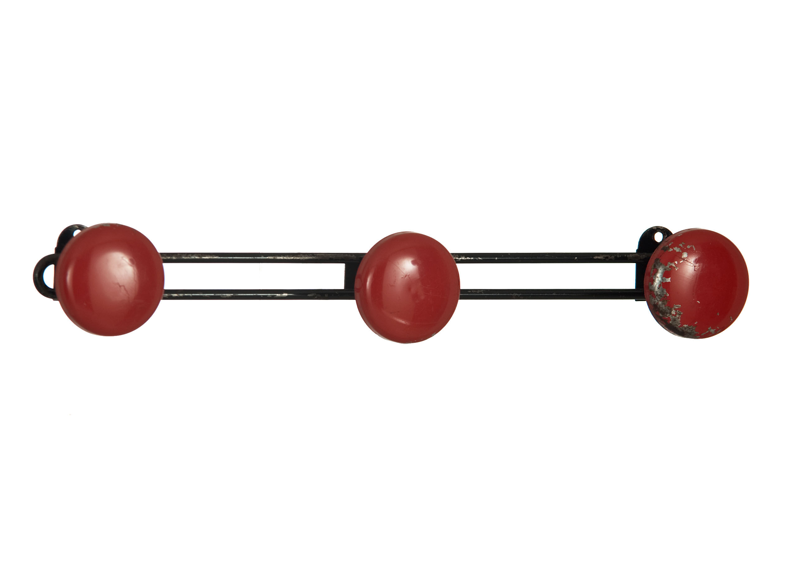 Vintage wall coat rack with 3 hooks red 1950 60