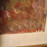 Oil painting on canvas, landscape, trees, Christine Oswalt, fishermen