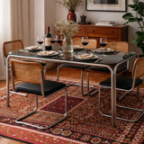 Vintage glass dining table with chrome legs.