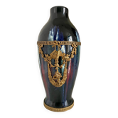 Vase en céramique à coulures d’émail, monture en laiton, vers 1920, Be