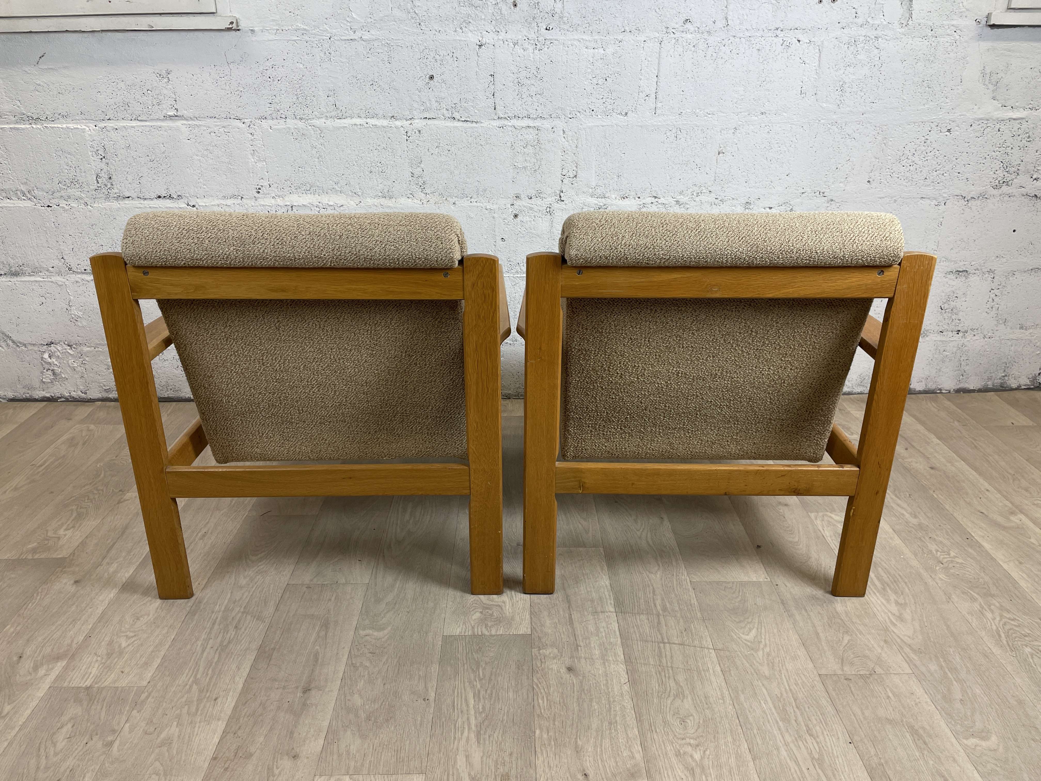 Pair of beige gray armchairs in solid wood origin Eastern countries, 70s-80s