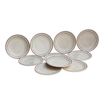 Set of 10 dessert plates, Moulin des Loups, Orchies