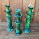 3 Tamegroute candle holders in green glazed ceramic from Morocco.