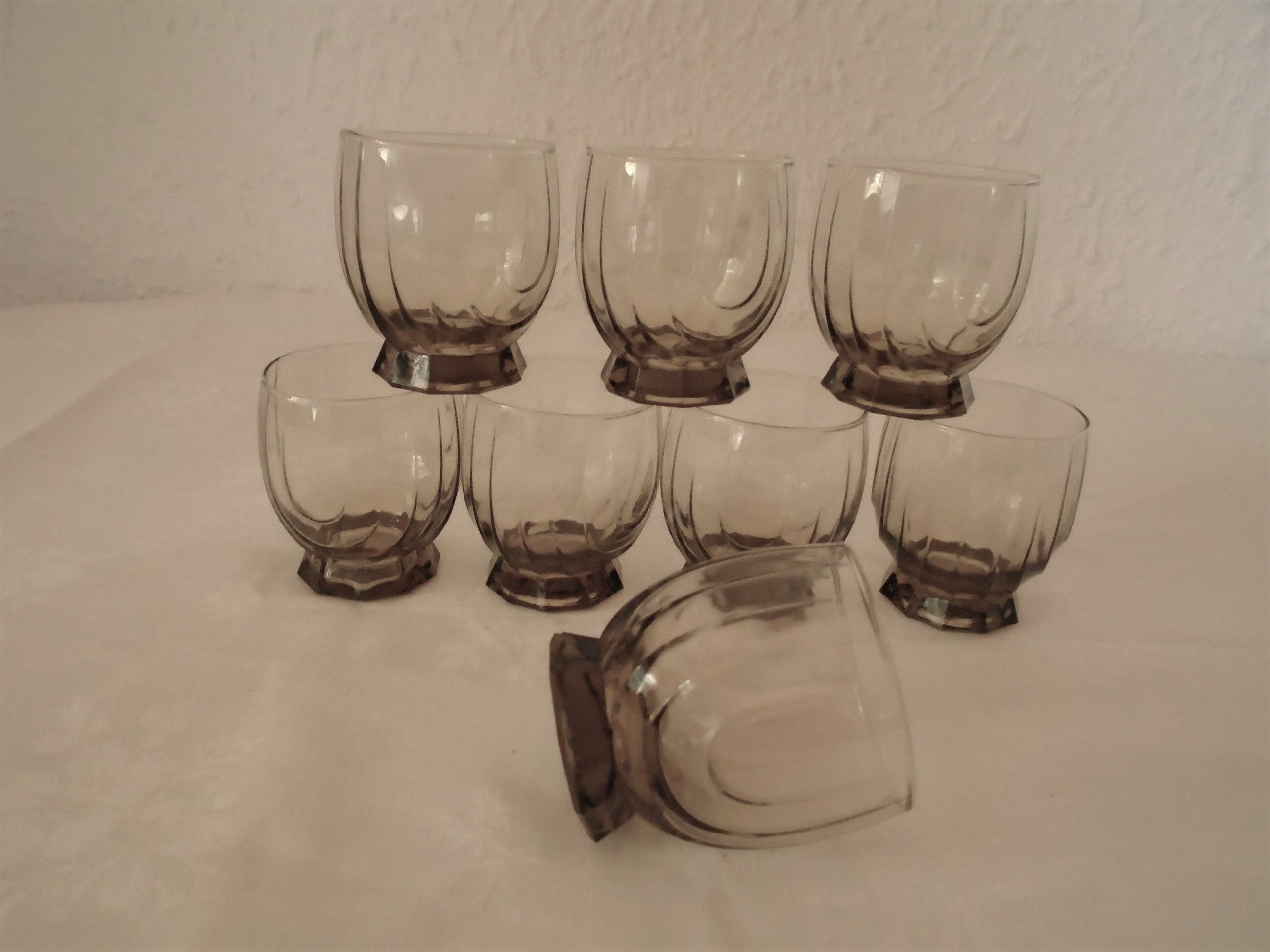 8 vintage smoked grey cup glasses