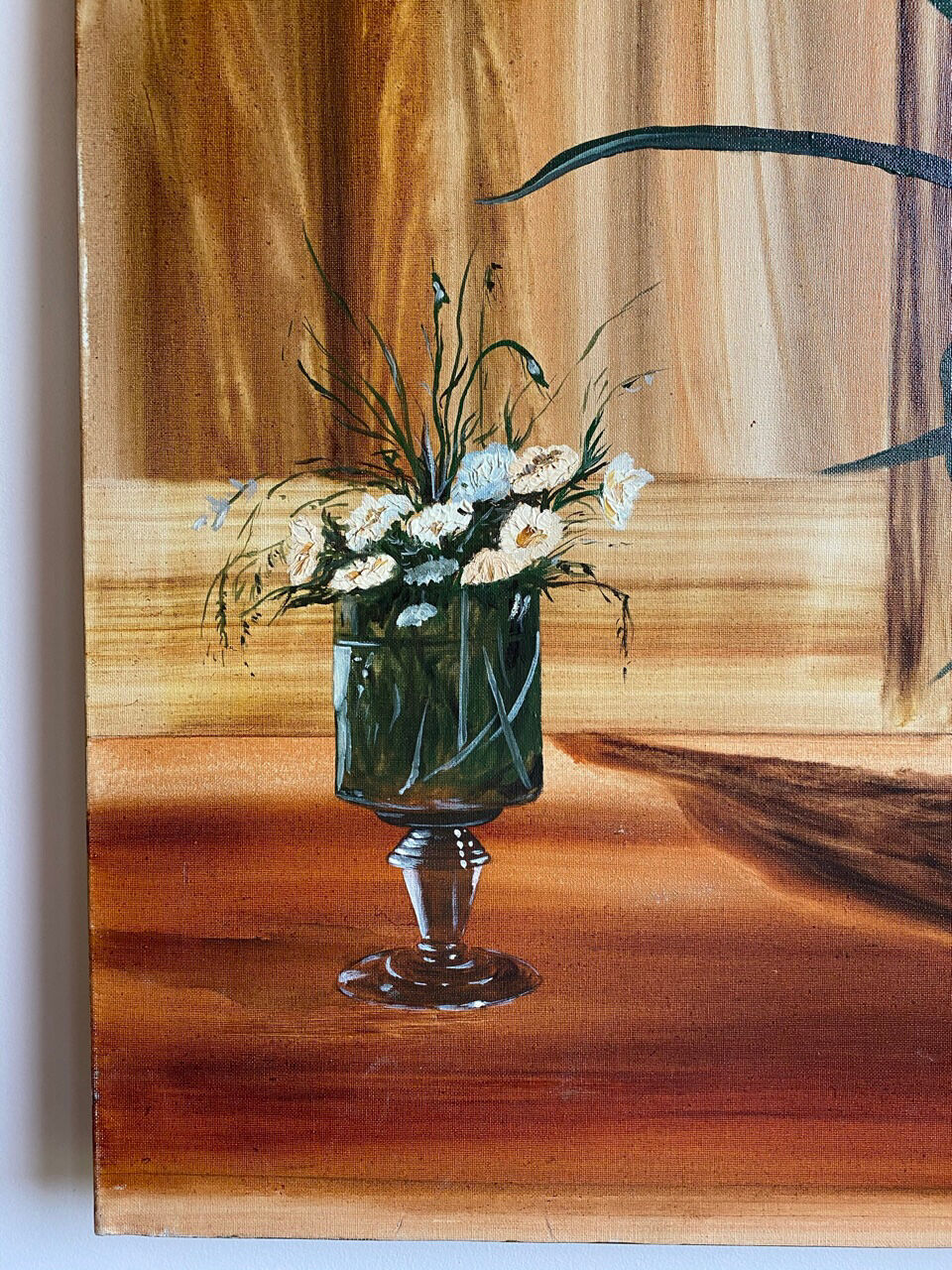 Ancient painting, still life with flowery vase and glass, signed,XX century