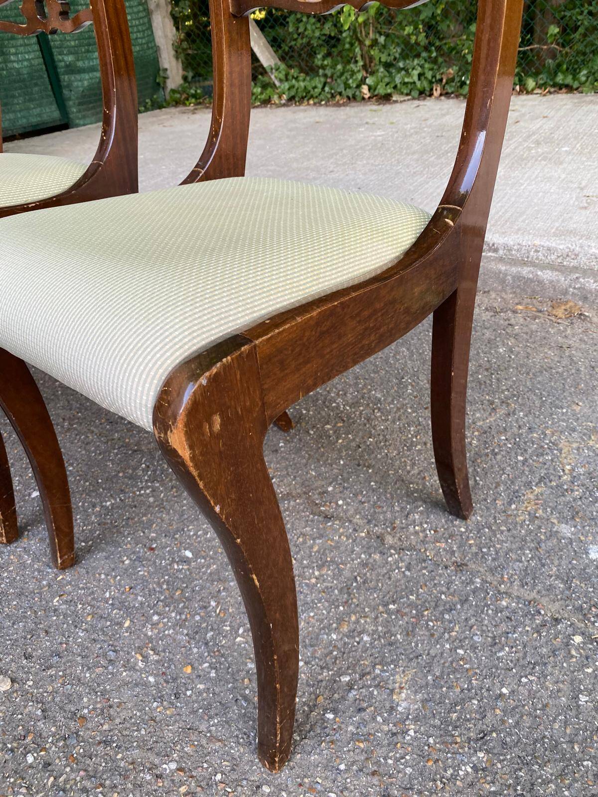 2 solid mahogany and beige fabric chairs, Louis Philippe style