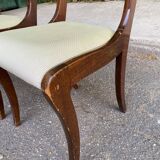 2 solid mahogany and beige fabric chairs, Louis Philippe style