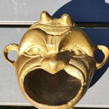 Ashtray/empty pocket devil's satyric head/diablotin, in bronze with golden patina. signed medina iran