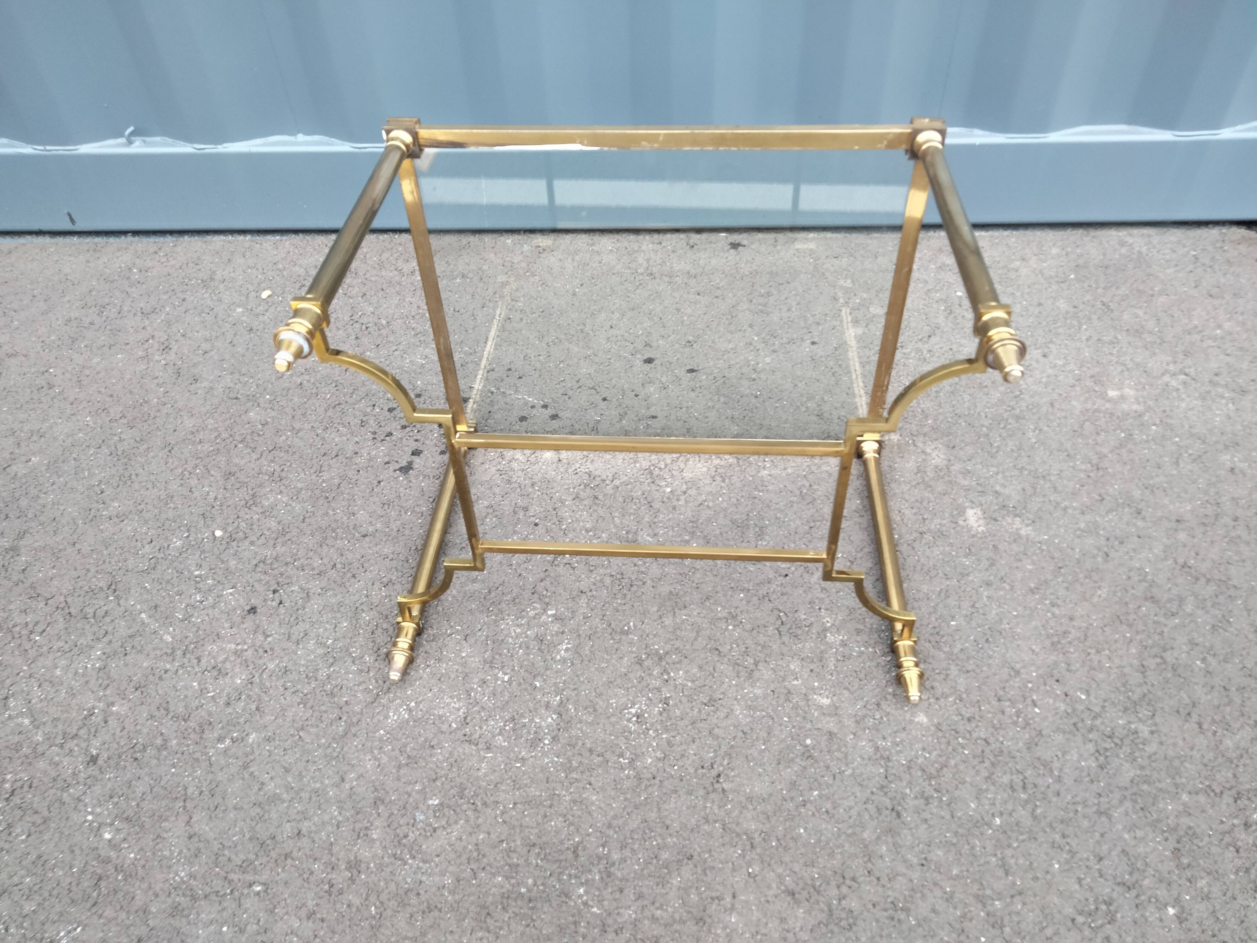 Old coffee table side metal gilded top glass style Louis XVl