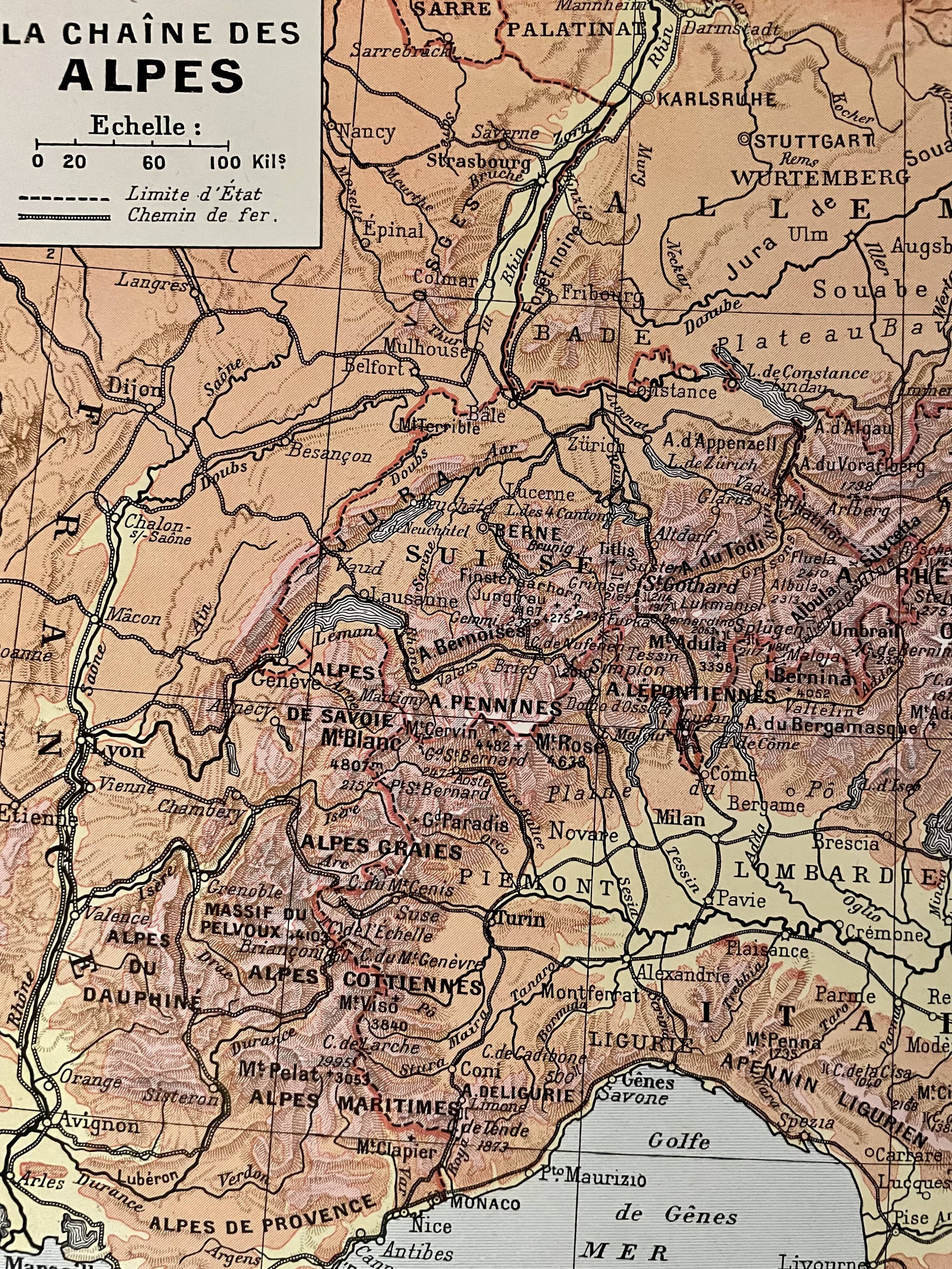 Old map of the Alps - 1920