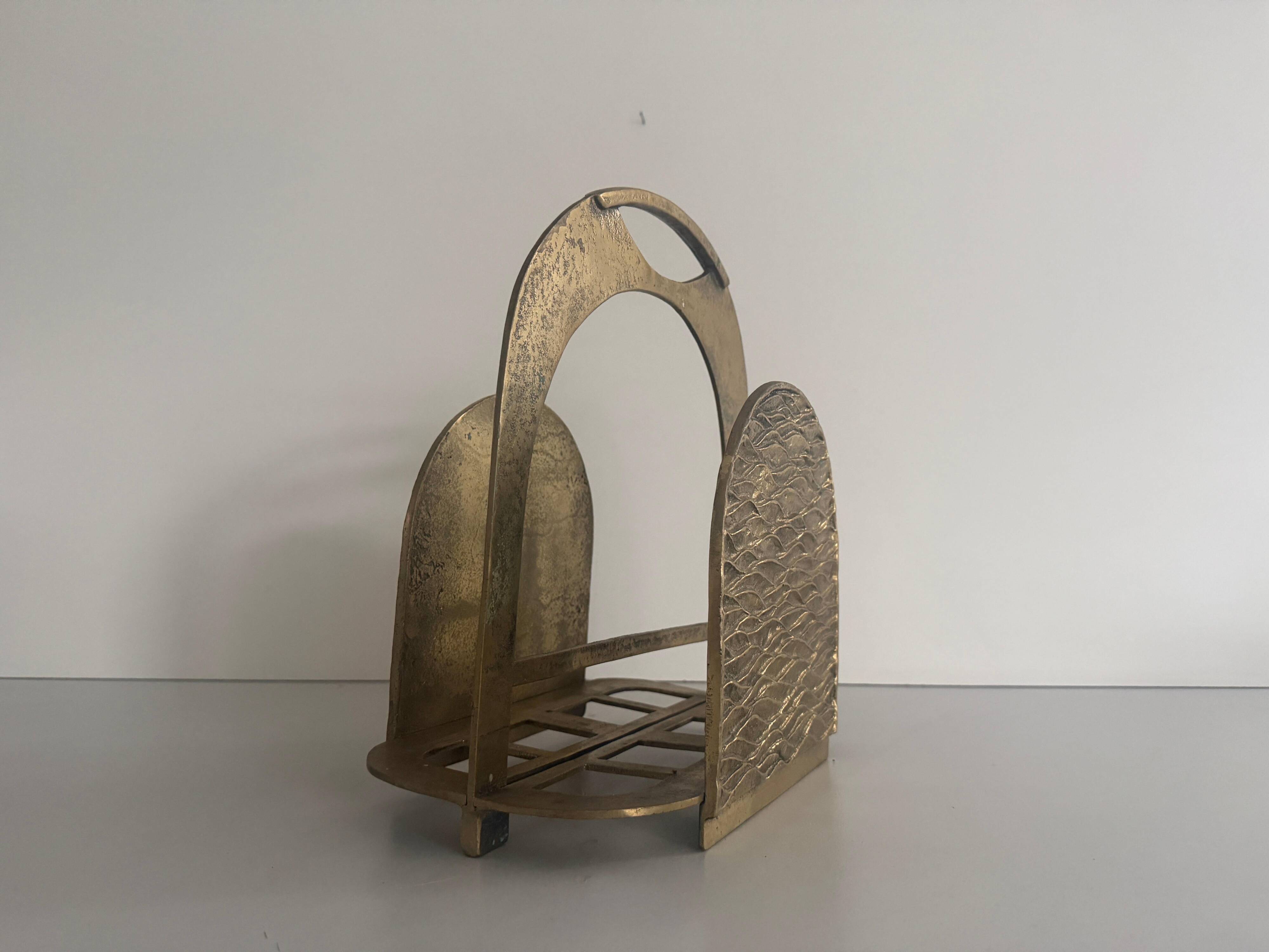 Heavy bronze magazine rack, mid-century modern, 1960, Italy