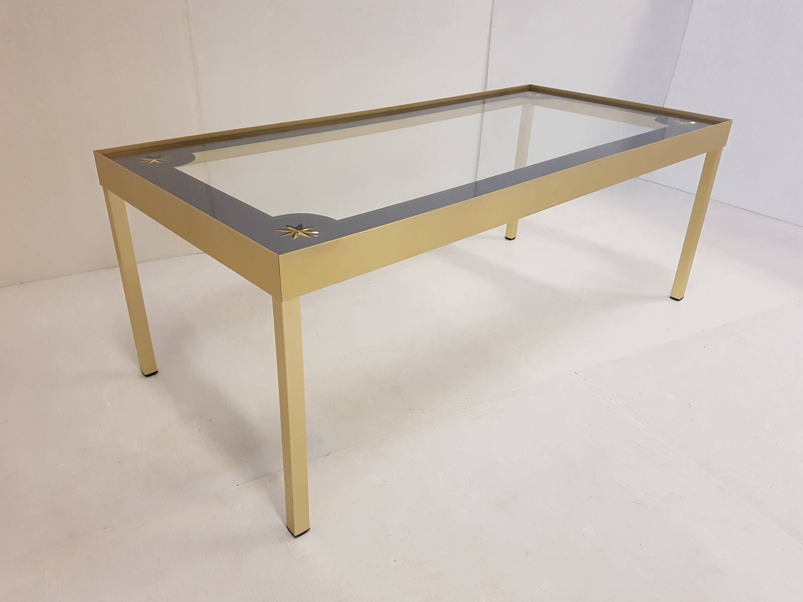 Vintage coffee table gold aluminium & star glass 1960s
