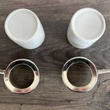 Set of 2 vintage porcelain cups with silver metal stand