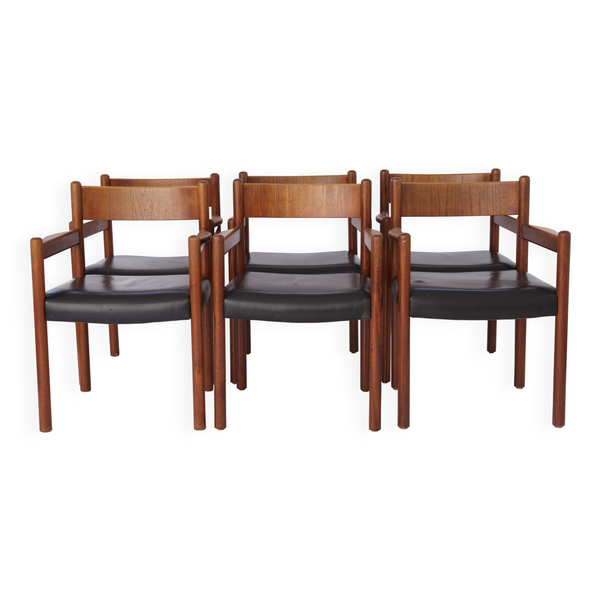 6 vintage armchairs, 1960s, danish, teak