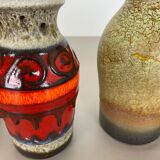 Set of five vintage pottery fat lava vases made by scheurich, germany, 1970s