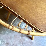 Table basse en bois et rotin, années 1960