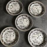 Lot of 5 plates in earthenware of choisy-le-roi, p&h, decoration of rébus, xixth