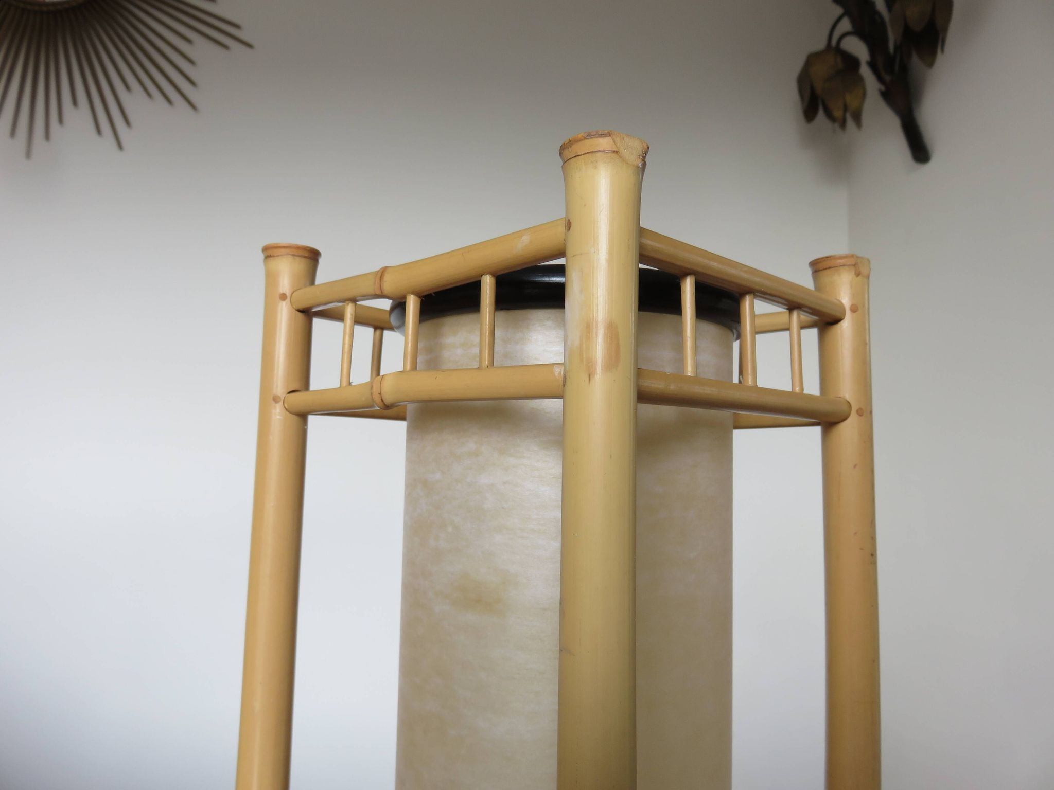 Large bamboo lamp with a tubular shade from the 70s and 80s.