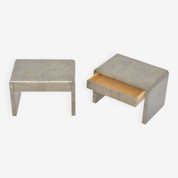 DeubelMid-Century Modern Bedside Tables Made of Laquered Goat Skin by Aldo Tura