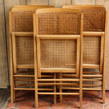 Set of 5 wooden folding chairs caned