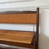 Provençal rustic wood and straw bench