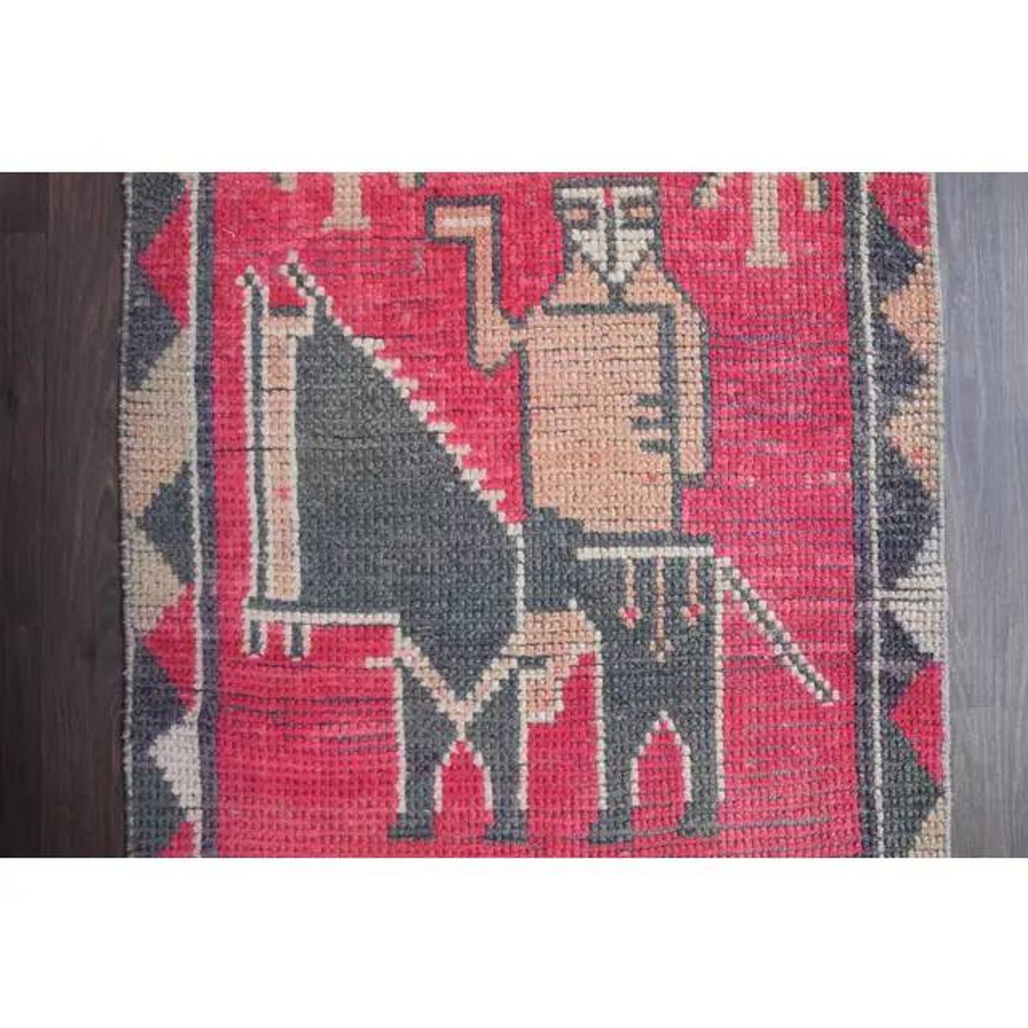 Vintage Turkish Hand-Knotted Wool Cotton Pink Runner Rug 85x260