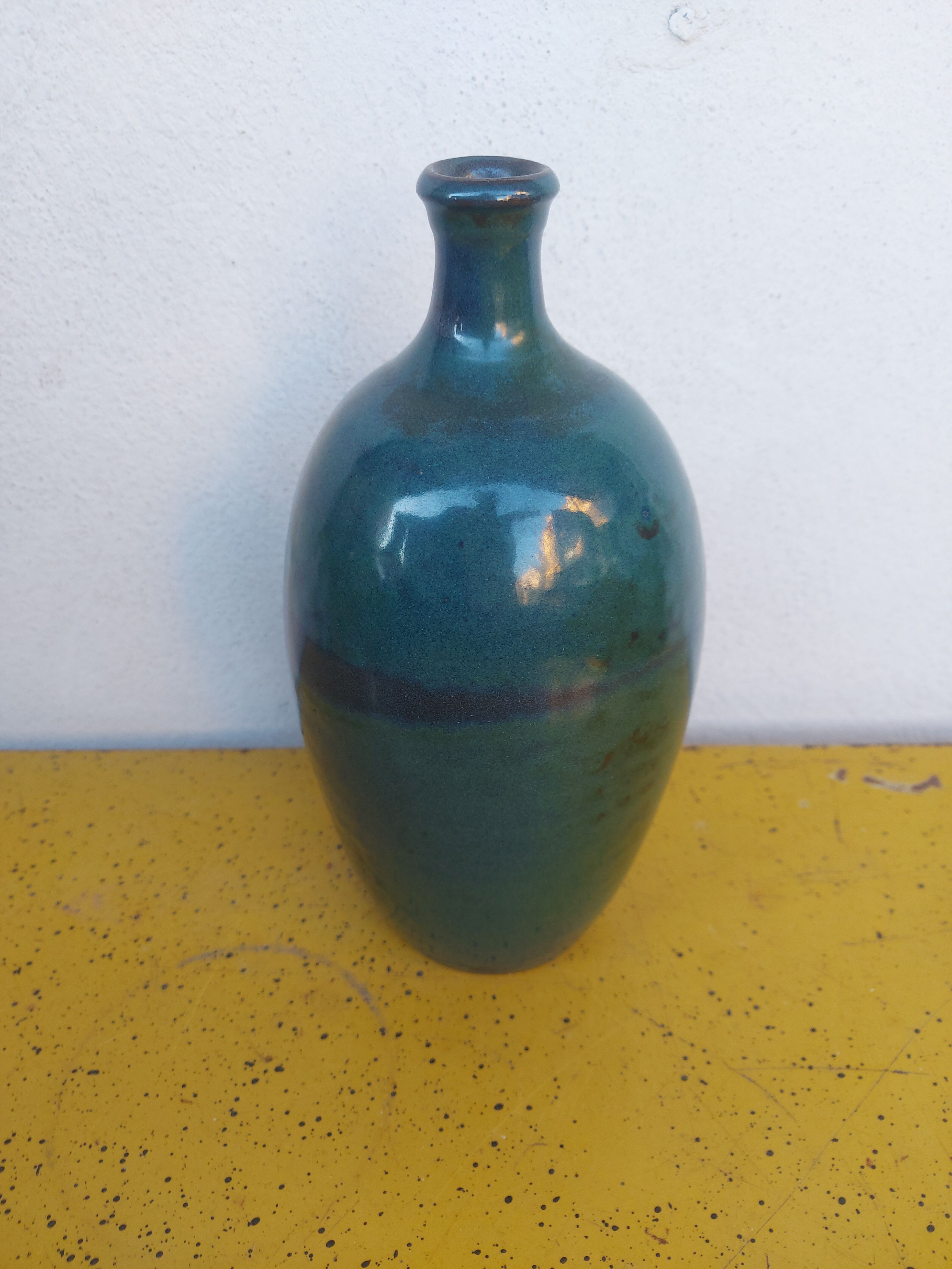 Enamelled terracotta vase, blue