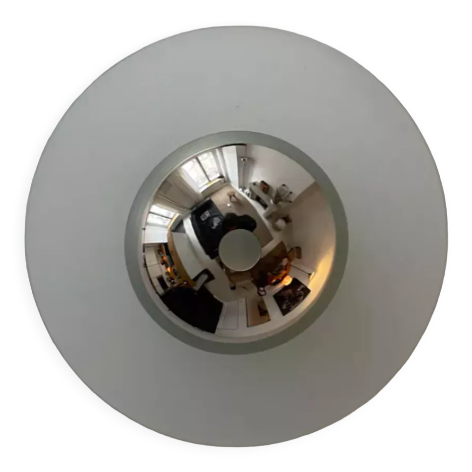 Vintage moon ceiling lamp, chrome and sandblasted glass, France 1970