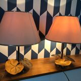 Paire de lampe de table en laiton décor nénuphar