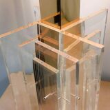 Large glamorous 1970s brass & lucite architectural table lamp