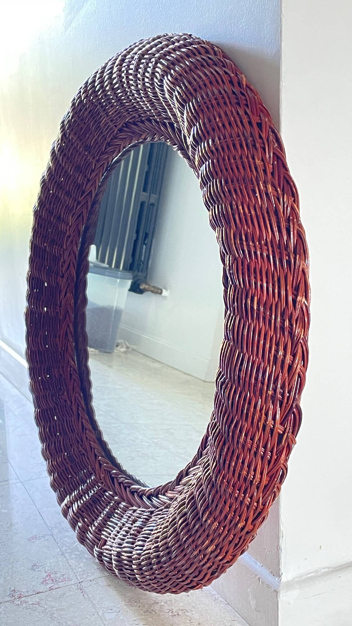 Round rattan wall mirror 1970s/80s