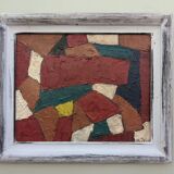 Mid-Century Modern Swedish "Gear" Vintage Abstract Oil Painting, Framed