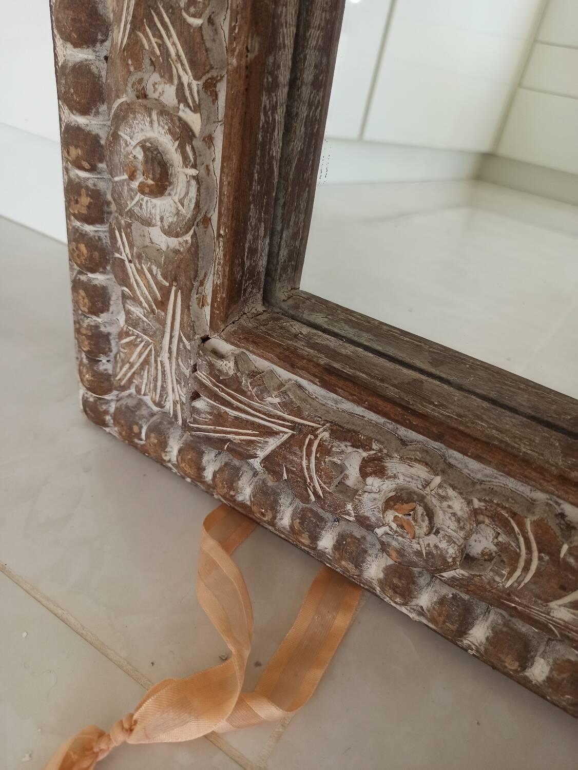 Shabby mirror, carved wooden frame
