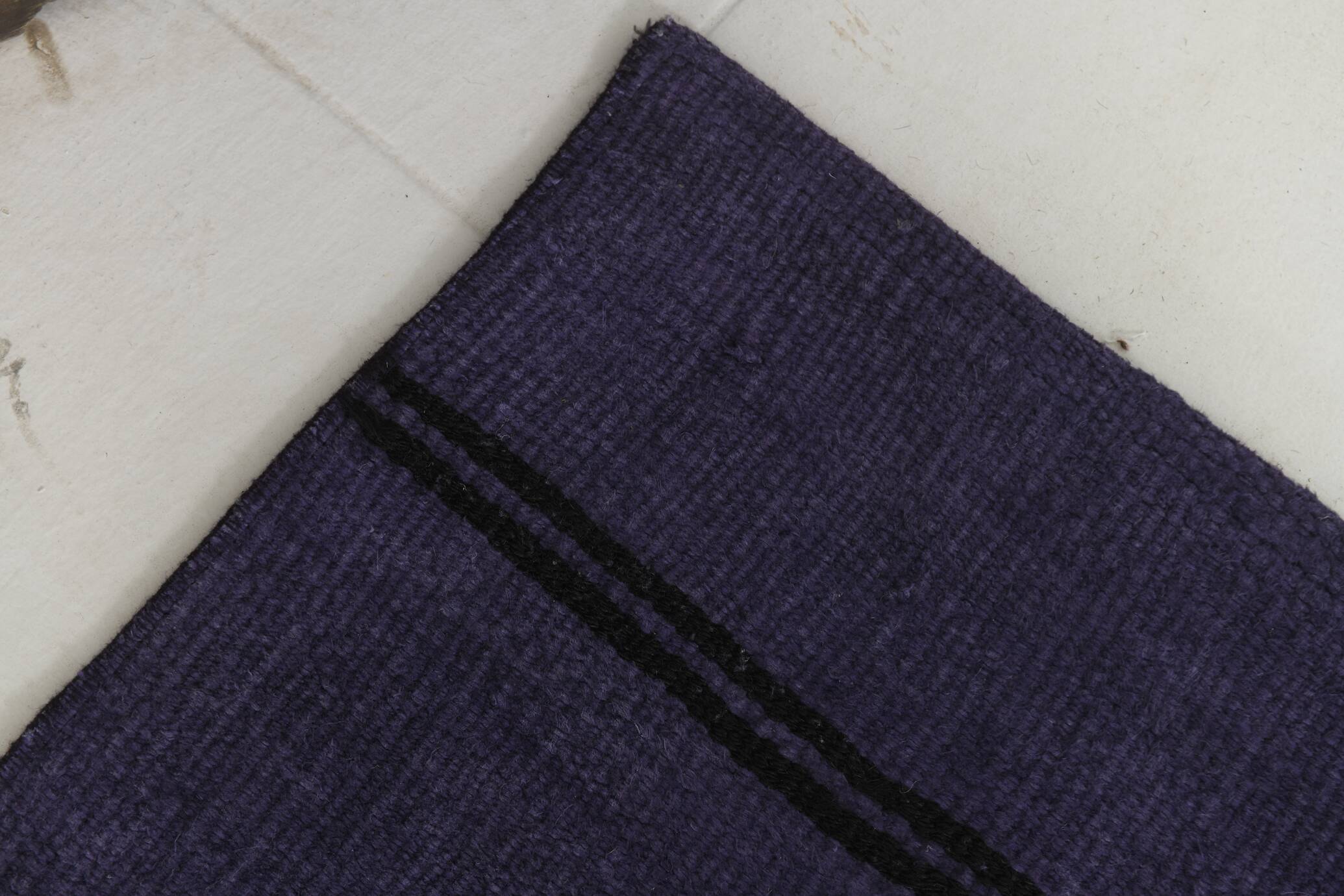 Purple Black Turkish Vintage Runner Rug, 74x346Cm