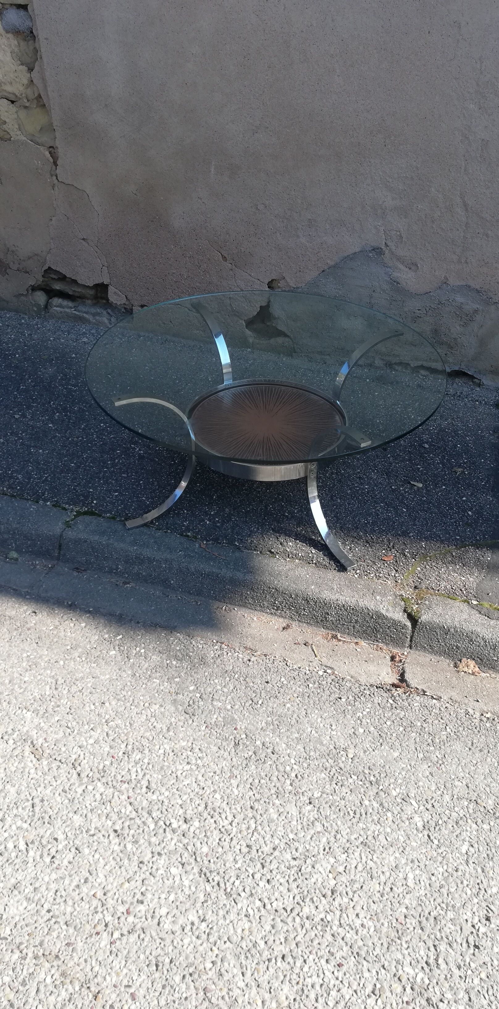 Vintage coffee table round chrome and copper