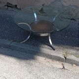 Vintage coffee table round chrome and copper