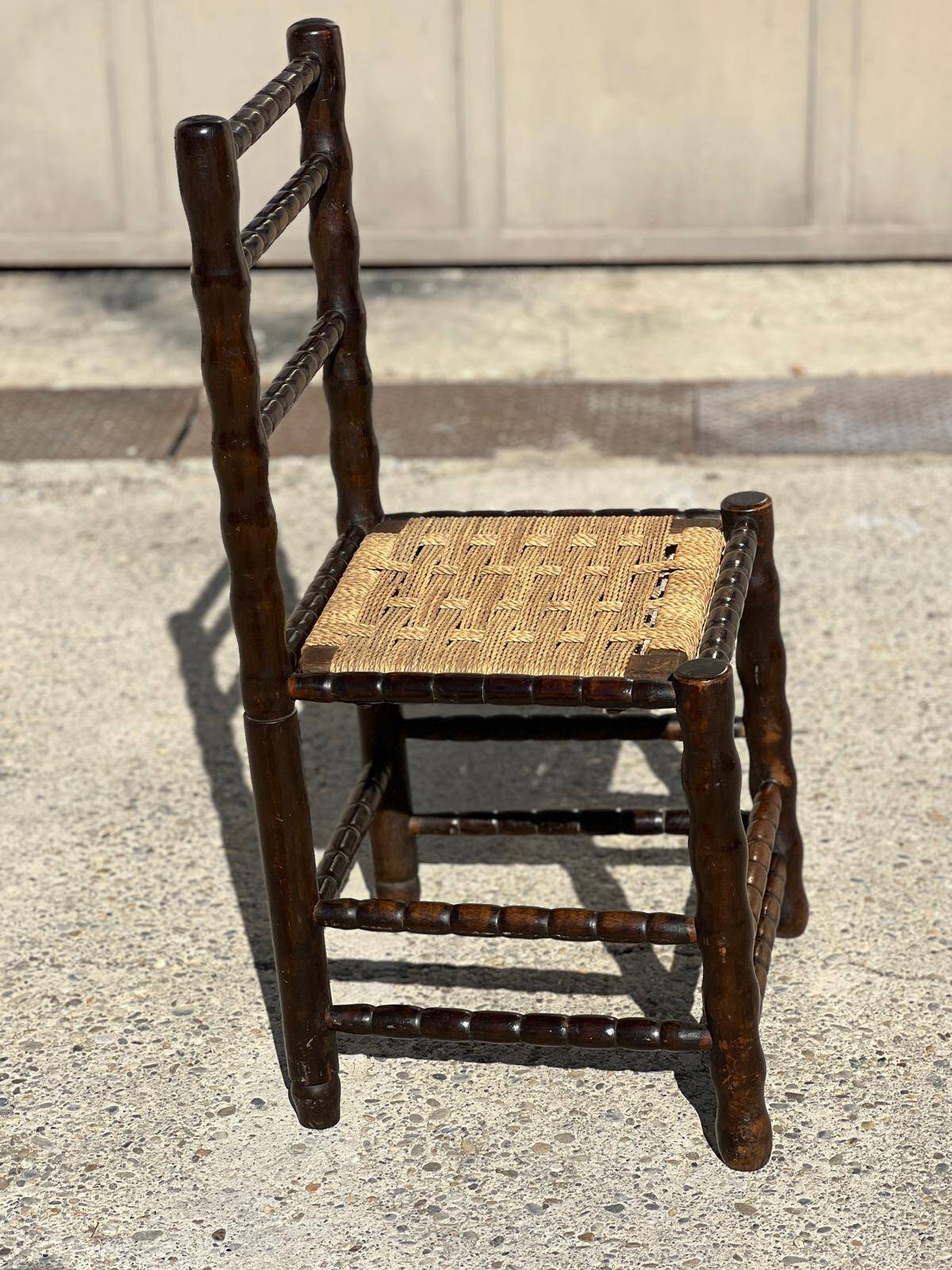 4 wooden and rope bobbin leg chairs attributed to Charles Dudouyt 1940