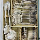 Silver metal housewife comprising 38 christofle pieces, model vendome coquille