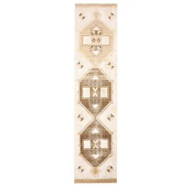 1970s Vintage Turkish Hand-Knotted Wool Cotton Beige Runner Rug 90x391