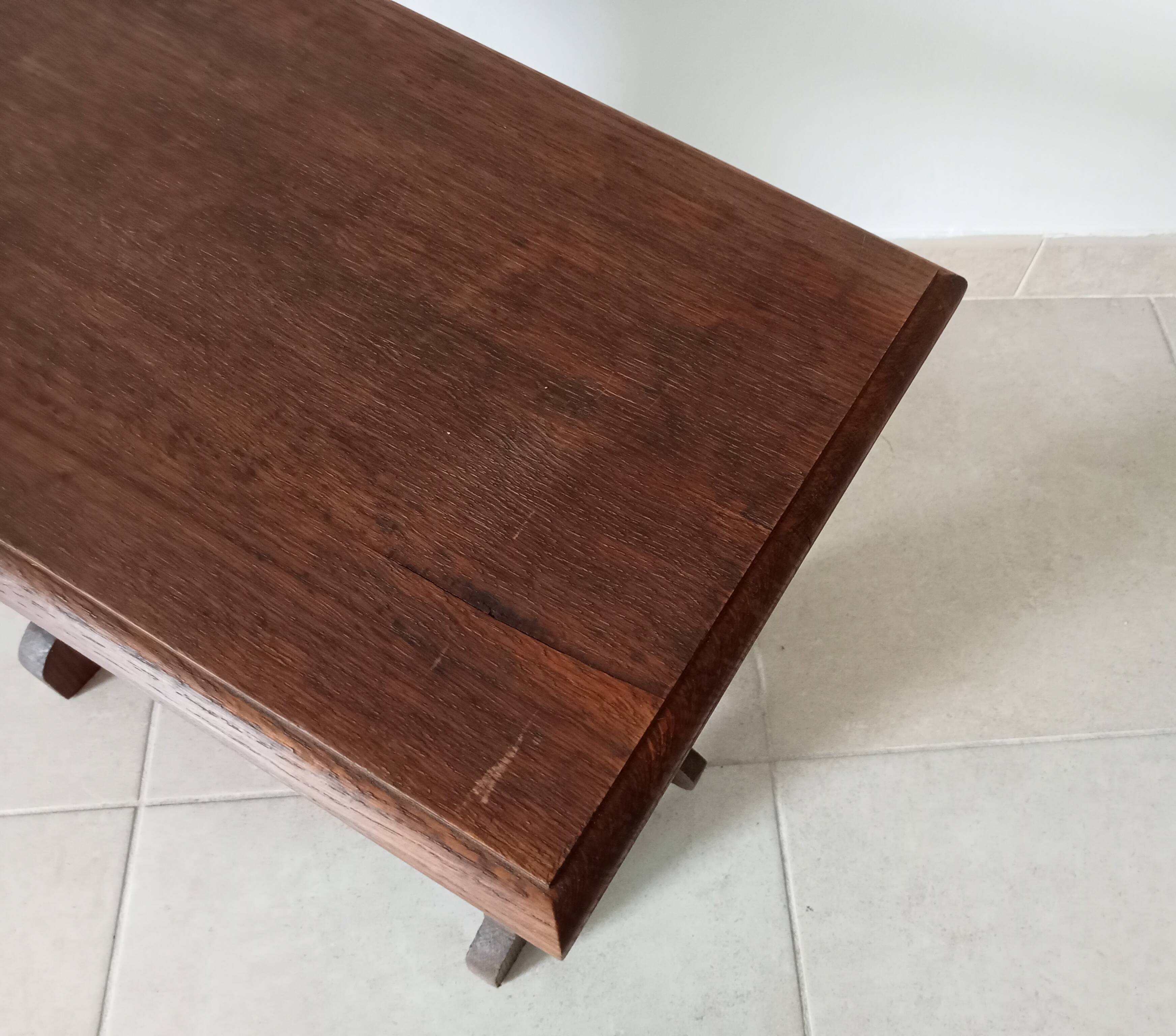 Vintage side table in solid oak, brutalist/rustic.