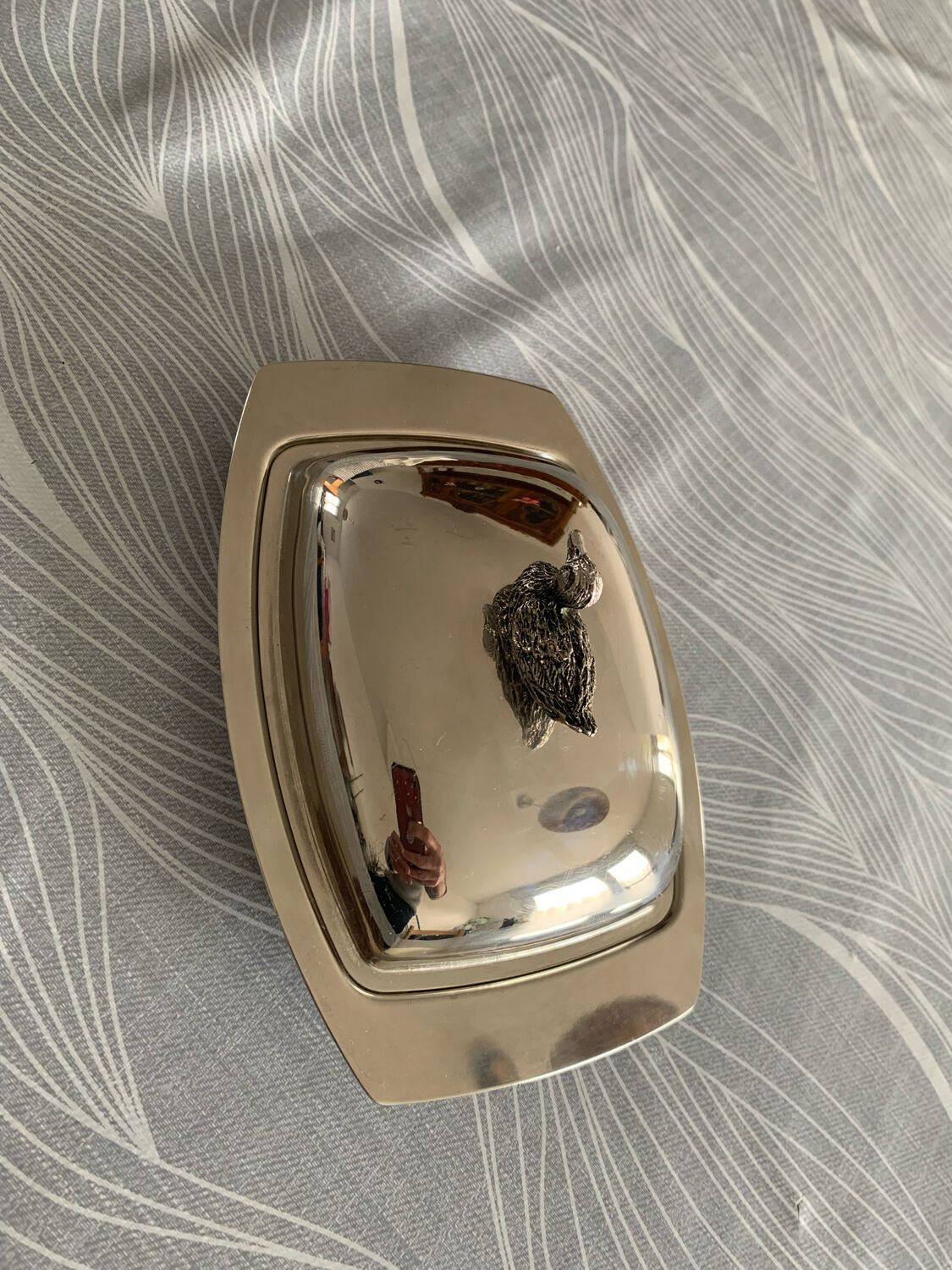 Silver metal butter dish