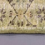 Distressed Turkish Runner 190x82 cm wool Vintage rug, Overdyed Yellow, Black