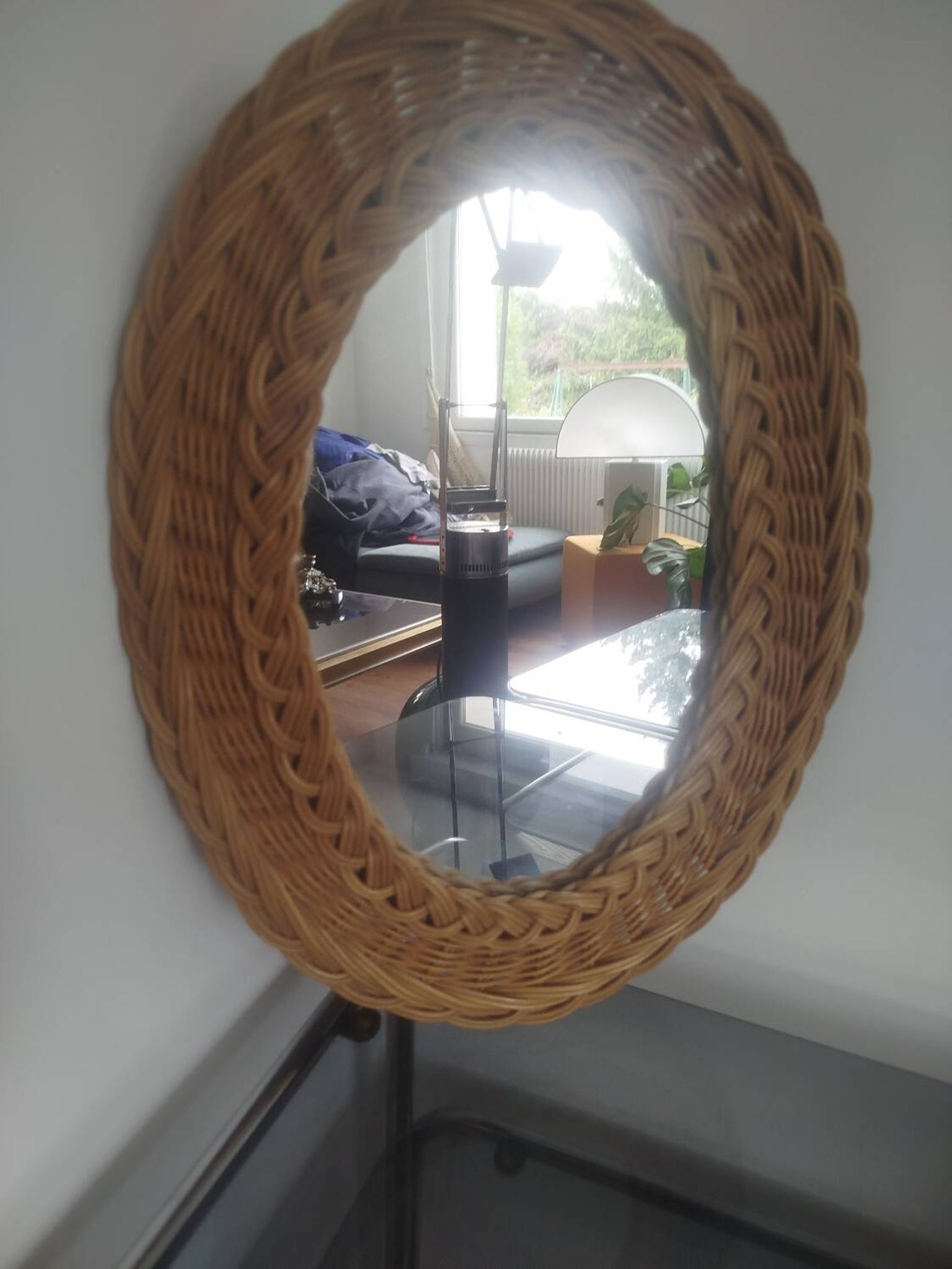 Vintage woven rattan mirror, 1970s