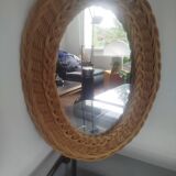Vintage woven rattan mirror, 1970s