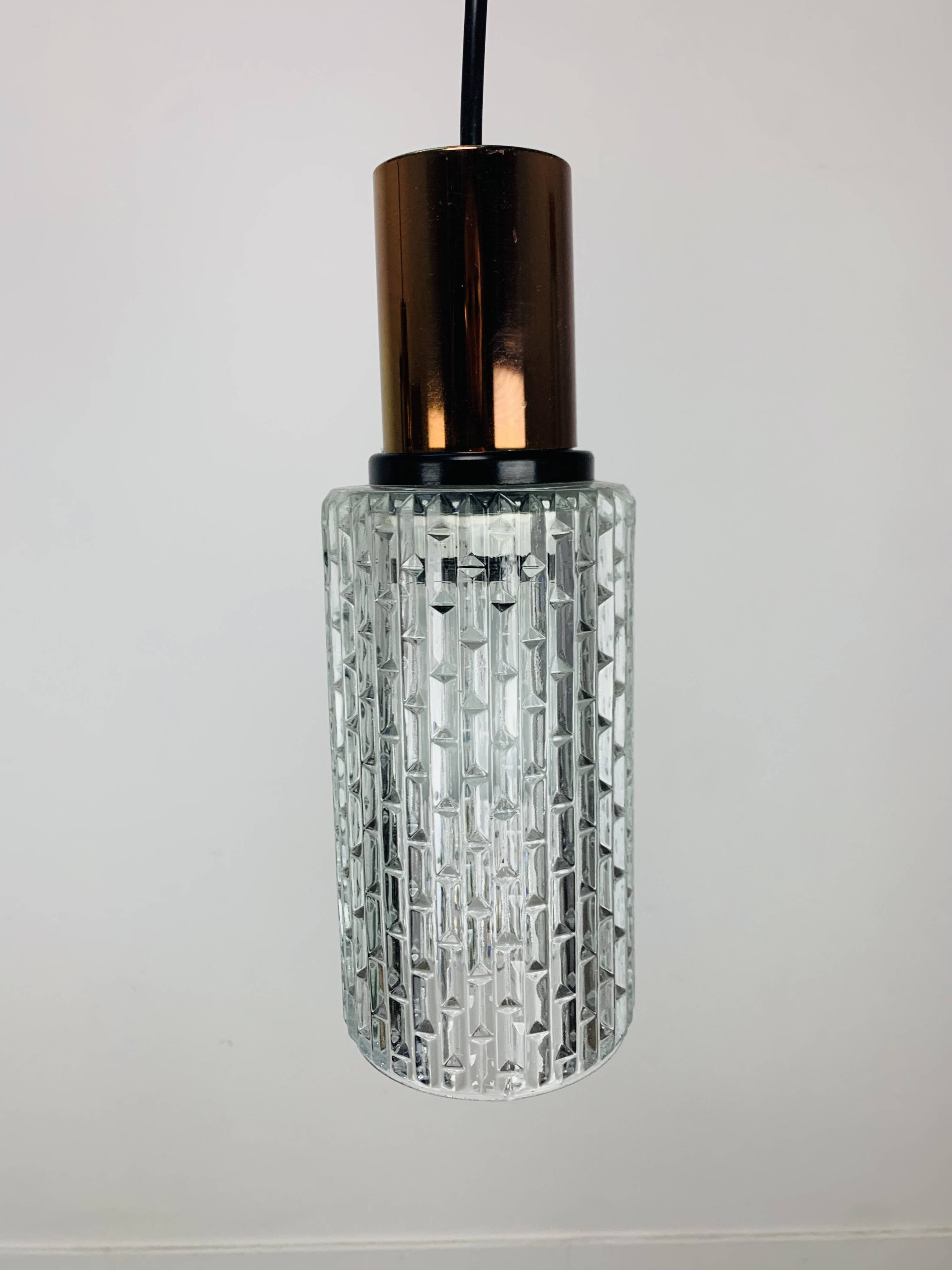 Pair of vintage cut glass pendant lights from the 1970s.