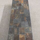 Brutalist coffee table in natural stone and wrought iron, France circa 1960.