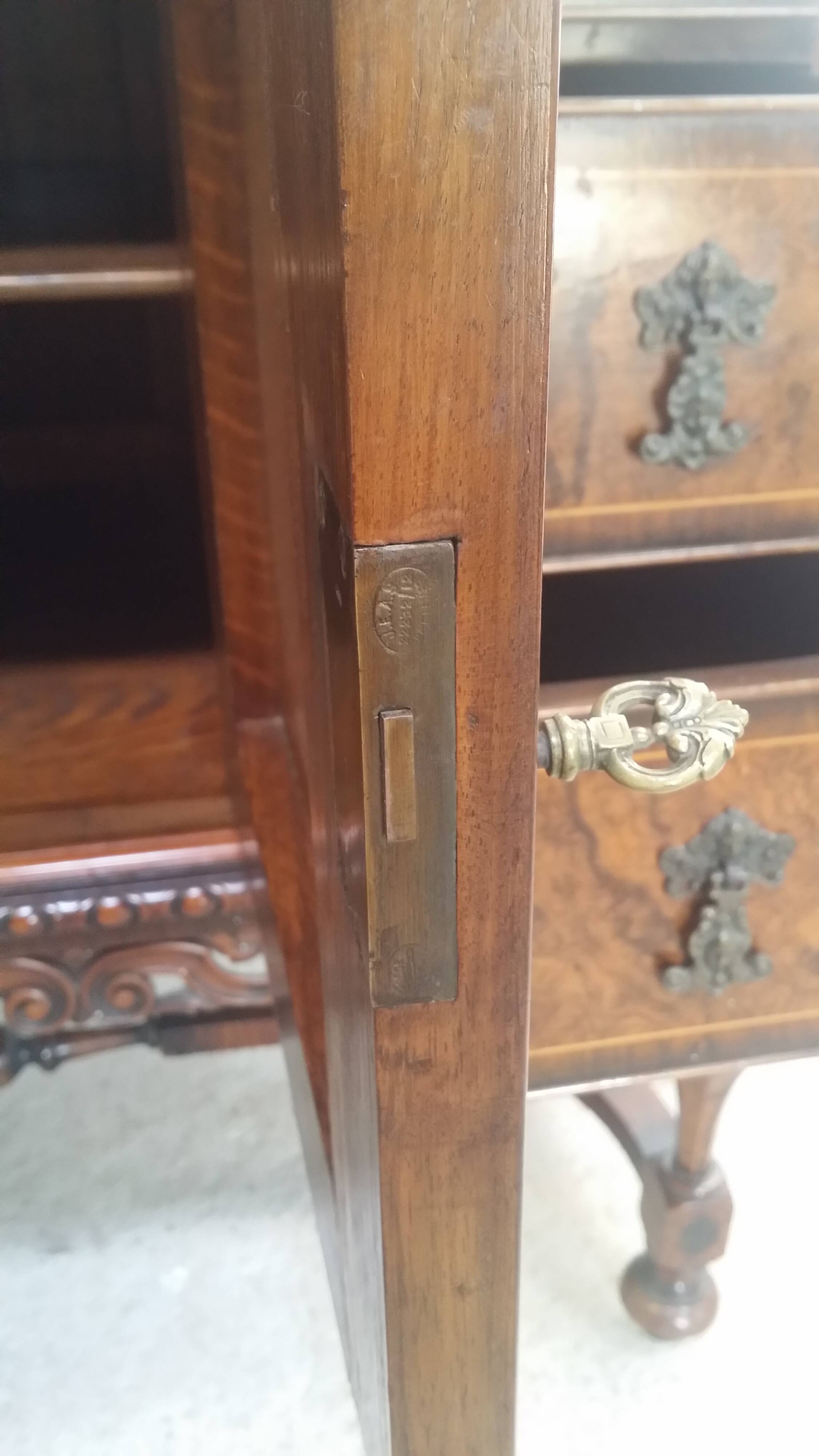 English burl walnut cabinet